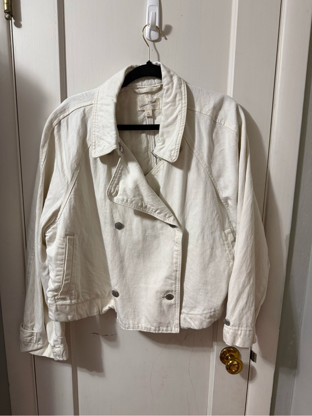 Universal Thread Cropped Denim Trench Jacket Off-White Women’s Size XXL